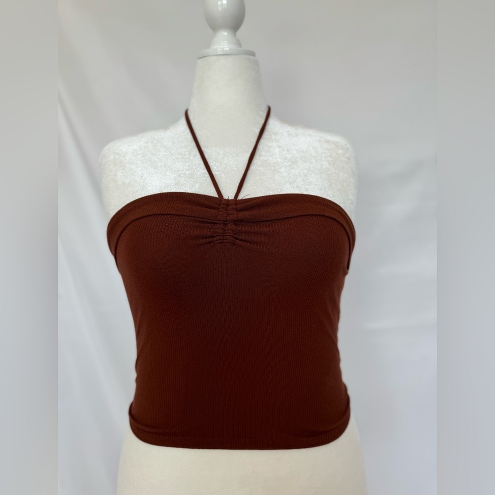 Brown Halter Top With Tie Strings